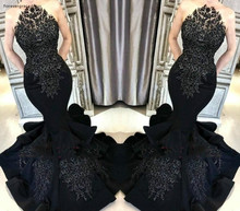 Black Prom Dresses 2019 Mermaid Applique Formal Pageant Holidays Wear Graduation Evening Party Gowns Custom Made Plus Size 2024 - buy cheap