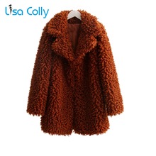 Lisa Colly New Women Cotton Coat Lamb Faux Fur Jacket Coat Women long Furry Furs Coat Overcoat Winter Warm Fox Fur Outerwear 2024 - buy cheap
