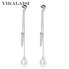 YIKALAISI-pendientes de plata esterlina 925 para mujer, joyería con perlas, 100% naturales, largos y genuinos, regalo de 8-9mm 2024 - compra barato