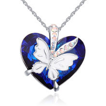 Fashion Blue Heart Pendant Necklace Crystals From Swarovski Butterfly Necklaces & Pendants For For Valentine'S Day Gift Of Love 2024 - buy cheap
