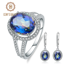 GEM'S BALLET Hot Popular 925 Sterling Silver Earrings Ring Set For Women 8.05Ct Oval Natural Blueish Mystic Quartz Jewelry Set 2024 - buy cheap