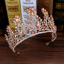 Large Pink Crystal Crowns Pearl Bridal Tiaras Headband Floral Rhinestone Wedding Diadem For Bride Marriage Hair Ornament Jewelry 2024 - buy cheap
