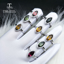 TBJ, натуральный множественный турмалиновый 1.25ct драгоценный камень кольцо 925 стерлингового серебра ювелирные украшения для женщин хороший подарок Специальная цена 2024 - купить недорого