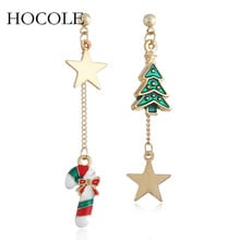 Rhinestone Enamel Xmas Tree Snowman Walking Stick Asymmetry Drop Earrings Star Charm Brincos For Women Christmas Jewelry Gift 2024 - buy cheap