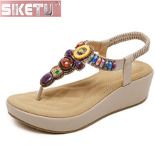 SIKETU shoes woman flat sandals PU sandals Bohemia foam Round head Wedges Beading Women's shoes drive Office 2024 - buy cheap