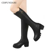 Botas de talla grande para Mujer, Botines de tacón alto hasta la rodilla, con plataforma, color negro, para primavera y otoño 2024 - compra barato