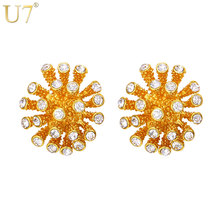 U7 Full Stars With Crystals Earrings For Women Trendy Gold Color Jewelry Wholesale Round Hemisphere Stud Earrings E749 2024 - buy cheap