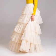 Chic Beige Ruffles Tiered Long Bridal Tulle Skirts Side Zipper Custom Made Formal Vintage Women Tulle Skirt Female Bottom 2024 - buy cheap