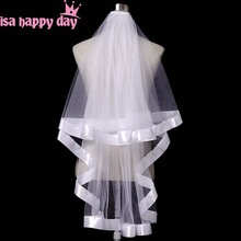 2020 Simple Tulle Wedding Accessories White Ivory Champagne Two Layers bride Wedding Veils With Comb Ribbon Cheap Bridal Veil 2024 - buy cheap