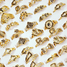 Anel feminino dourado com strass 10 peças, lote joias femininas anel alta qualidade lr4053 2024 - compre barato