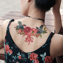 Pegatina de tatuaje temporal a prueba de agua, tatuajes de hoja de flor de peonía, arco grande de arte, tatuaje flash en el pecho para niñas, mujeres y hombres 2024 - compra barato