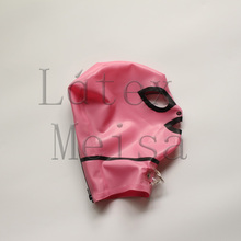 Adult's metallic pink latex hoods Fetish open eyes & nostrils & mouth with back zip design 2024 - buy cheap