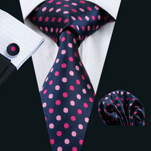 Gravatas clássicas para homens 100%, com bolinhas de seda, tecido jacquard, gravatas, lenços e abotoaduras, conjunto para casamento formal, festa de negócios 2024 - compre barato