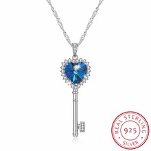 Cristales Lekani de Swarovski azul púrpura corazón collares con colgante de llave Real plata 925 joyería fina para mujer Chic regalo 2024 - compra barato
