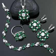 Bridal 925 Silver Jewelry Sets For Women Natural Green Cubic Zirconia White Crystal Earrings/Ring/Bracelet/Necklace/Pendant Set 2024 - buy cheap