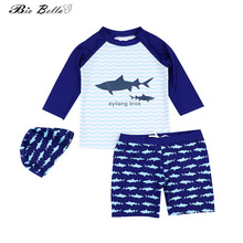 Baby Kids Boys Swimwear Fashion Cartoon Fish Boy Infant Toddler Swimsuit Set Tops+Pants+Cap 3Pcs Baby Bathwear Swimming Bathing 2024 - buy cheap
