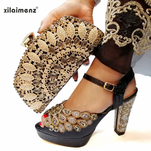 Zapatos y Bolsa de diseñador africano de Color negro de alta calidad para combinar con zapatos de fiesta italianos con conjunto de pendientes a juego 2024 - compra barato