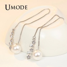 UMODE Korean Pearl Earrings for Women Big Unique Long Drop Women's Jewelry Star Zirconia brinco boucle d'oreille femme UE0412 2024 - buy cheap