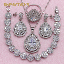 Exquisitos conjuntos de joyas de circonia cúbica blanca para mujer, collar de boda, pendientes, pulsera, anillo, caja de regalo gratis 2024 - compra barato