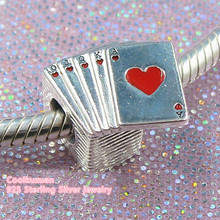 Summer Authentic 925 Sterling Silver Playing Cards Charm, Red & Black Enamel Beads Fit Pandora Charms Bracelet DIY jewelry 2024 - buy cheap