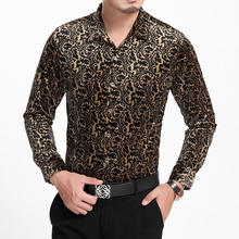 Hot 2021 Autumn And Winter New Men Clothing Flower Long-sleeve Shirt Leopard Print Gold Velvet Shirt Singer Costumes Nightclub 2024 - buy cheap