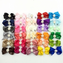 10pcs/lot 8cm 30colors High Quality Handmade Grosgrain Bows+Pearl Buttons Ribbon Boutique Hair Bows Clips For Hair Accessories 2024 - buy cheap