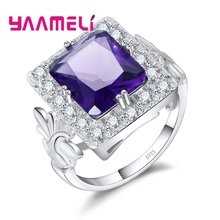 Luxury Vintage Style Purple Square Crystal Stone Butterfly Ring Accessories 925 Sterling Silver For Women Big Surprise 2024 - buy cheap