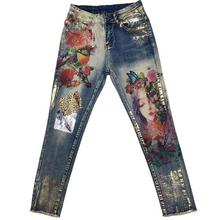 plus size 25-32 2022 spring autumn Pencil  Stretchy Jeans With 3D Flowers pattern Painted Elegant Denim Women skinny Jeans 2024 - buy cheap