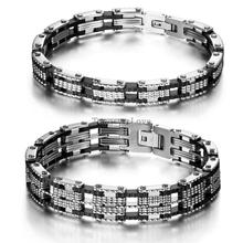 Trendy 21cm Inlay Rubber Black stainless steel bracelet mens bangle bike chain italy designer Jewelry 8/13cm width Selection 2024 - buy cheap