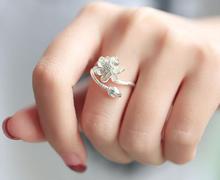 Anenjery 925 prata esterlina artesanal flor de lótus anéis dedo jóias para mulheres retro jóias anel S-R51 2024 - compre barato