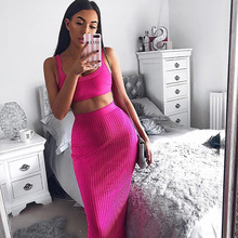 BKLD New Autumn Casual Slim 2 Piece Club Outfits Women Sexy Backless Two Piece Matching Sets Sleeveless Crop Tops And Long Skirt 2024 - buy cheap