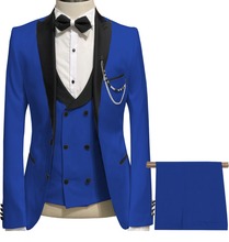 2019 Royal Blue Men Suit 3 Piece Formal Suit For Men Prom Wedding Bridegroom Groom Tuxedos Slim Fit Mens Suits Best Man Set 2024 - buy cheap