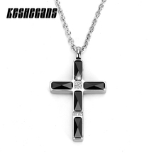 New Black White Ceramic Iced Out Rhinestone Cross Pendant Necklace Religious Fashion Jewelry For Women 40mm Stainless Chain Gift 2024 - buy cheap