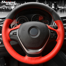 Black Red Genuine Leather Steering Wheel Cover for BMW 316i 320i 328i 320d F45 F20 F30 F31 F34 F32 F33 2024 - buy cheap