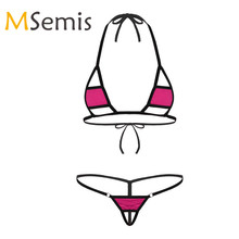 2 pçs lingerie feminina micro biquíni sutiã com g-string tanga sexy natação conjunto de roupa interior halter pescoço auto-tie mini biquíni topo 2024 - compre barato