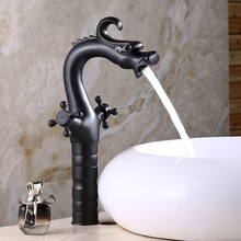 Grifo de latón con diseño de dragón antiguo para lavabo de baño, grifería con doble Mango, mezclador montado en cubierta caliente y Grifo de Agua Fría, color negro y dorado 2024 - compra barato