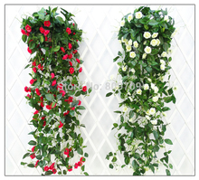 10 piezas unids de seda Artificial 100 cm 30 Rosa flor vid ratán hiedra colgante de pared cesta flor guirnalda planta caña boda decoración del hogar 2024 - compra barato