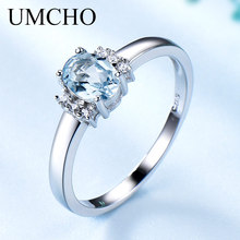 Umcho-anel feminino com pedra preciosa, topázio azul, prata esterlina 925, corte oval, joias para casamento, presente de festa 2024 - compre barato