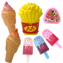 NK-accesorios para muñecas, paletas de helado, patatas fritas, dulces, caja de azúcar para Casa de muñecas Barbie, decoración de comida, Juguetes DIY, 7 unids/set por Set 2024 - compra barato