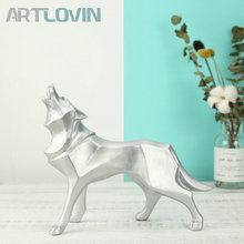 Silver Home Decor Wolf Figurines Resin Abstract Totem Wolf Dog Sculpture Geometric Animal Statues Table Decoration Accessories 2024 - buy cheap