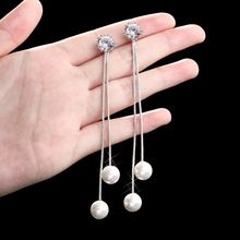 Trendy Elegant Big Simulated Pearl Tassel Dangle Earrings Zircon Pearls Statement Long Drop Earrings For Wedding Party Gift 2024 - buy cheap