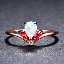 JUNXIN Women Girls White/Blue Fire Opal Stone Ring Fashion 18KT Rose Gold Filled Jewelry Vintage Wedding Engagement Ring 2024 - buy cheap