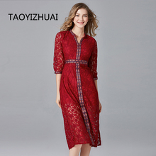 TAOYIZHUAI-Vestido largo de otoño estilo chino, a rayas de lado holgado, de talla grande XL, Cheongsam rojo con encaje, 2019 2024 - compra barato