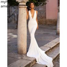 2021 Sexy Cheap White Evening Dress Mermaid Long Prom Dress Sleeveless Deep Evening Gown Sweep Train Custom Made Robe De Soiree 2024 - buy cheap