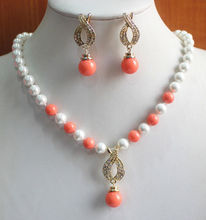 New Design 8mm Mixed Color Pearl Necklace+14mm Earring Pendant Jewelry Set 2024 - buy cheap