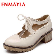 ENMAYLA-zapatos planos de plataforma para mujer, zapatillas planas de estilo retro, con cordones y punta redonda, novedad 2024 - compra barato