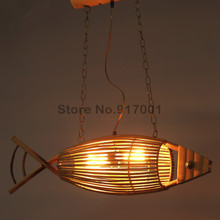 Lámpara colgante de madera con forma de pez para restaurante, luces colgantes con personalidad de tejido de bambú, Retro, Rural, cafetería y Bar 2024 - compra barato