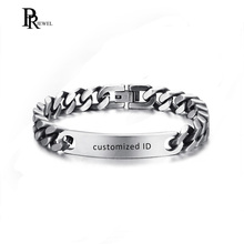 Corrente de gravação personalizada unisex, bracelete de aço inoxidável fosco e acabado com corrente curb simples, pulseiras de identificação de identificação de identificação retrô cinza 2024 - compre barato