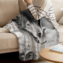 Cobertor de flanela para rosto de lobo, casal com manta macia de microfibra quente e macia 2024 - compre barato