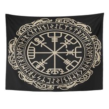 Tapestry Mandala Home Decor Black  Viking Magical Runic Compass Vegvisir In The Circle Of Norse Runes Tapestries Bedroom 2024 - buy cheap